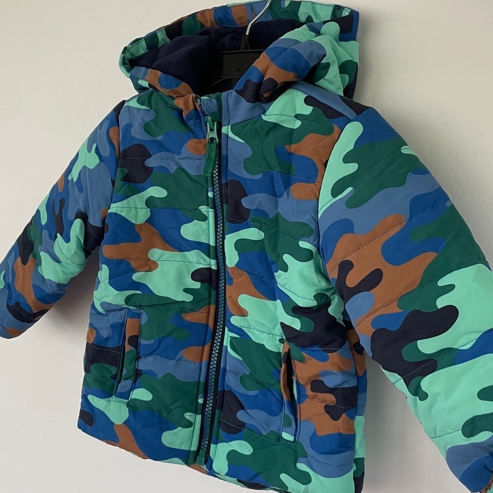 Little Me Coat Boys Size 18 Months Camo Green Blue Brown Winter Outdoor Jacket